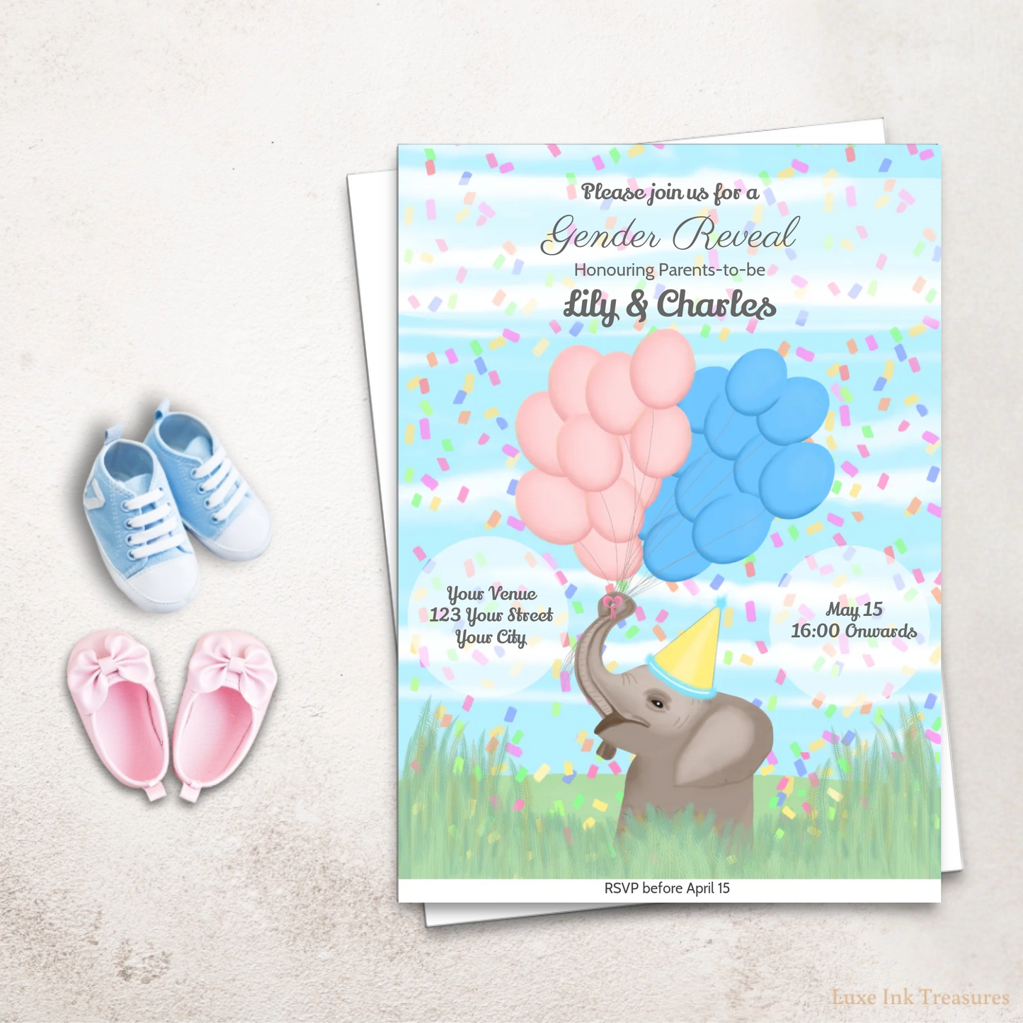 Editable Gender Reveal Invite | Adorable Gender Reveal Party Invite