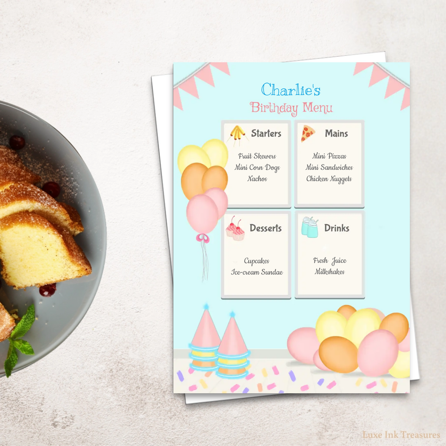Editable Kids Birthday Menu | Colorful Kid's Birthday Party Menu