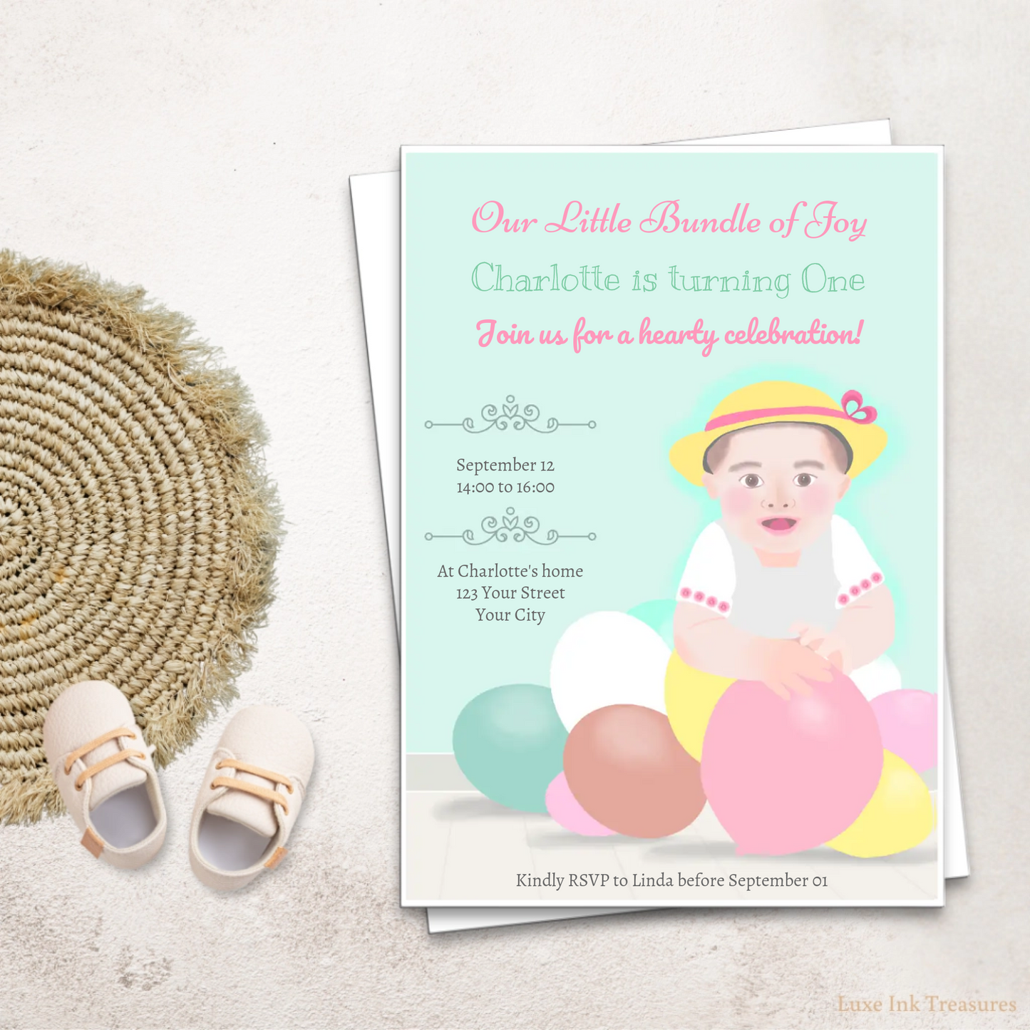 Editable Birthday Party Invite | Baby Girl Birthday Party Invite