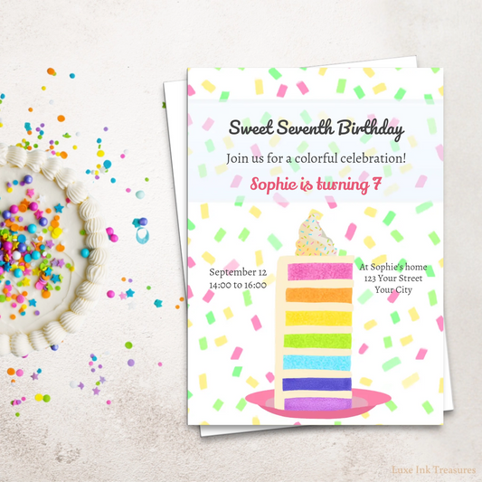 Editable Birthday Party Invite | Rainbow Cake Birthday Party Invite