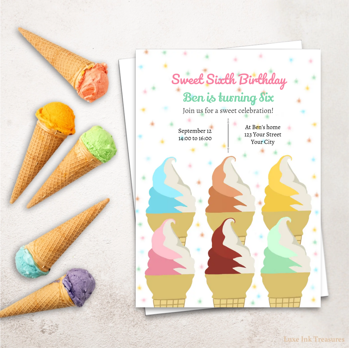 Editable Birthday Party Invite | Ice cream Birthday Party Invite