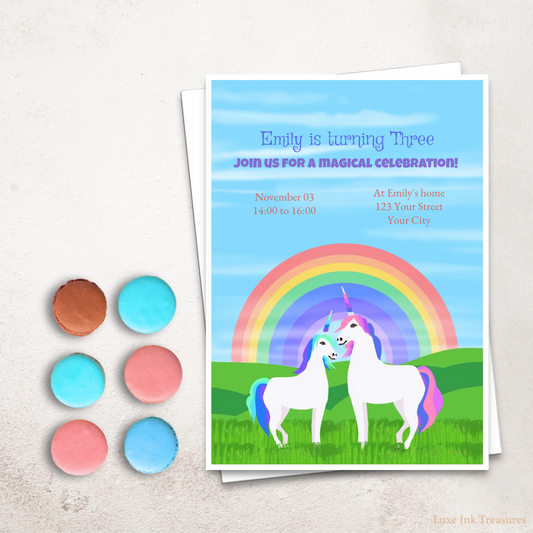 Editable Birthday Party Invite | Unicorns and Rainbow Birthday Party
