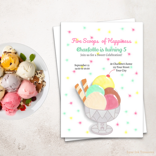 Editable Birthday Party Invite | Sundae Ice cream Birthday Party Invite