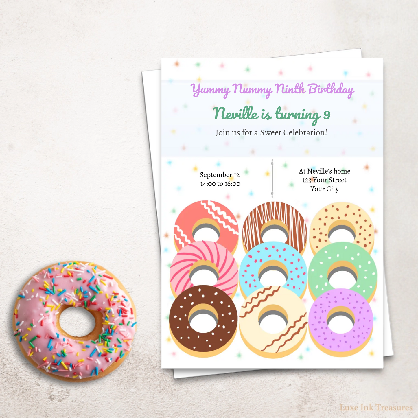 Editable Birthday Party Invite | Donuts Birthday Party Invite
