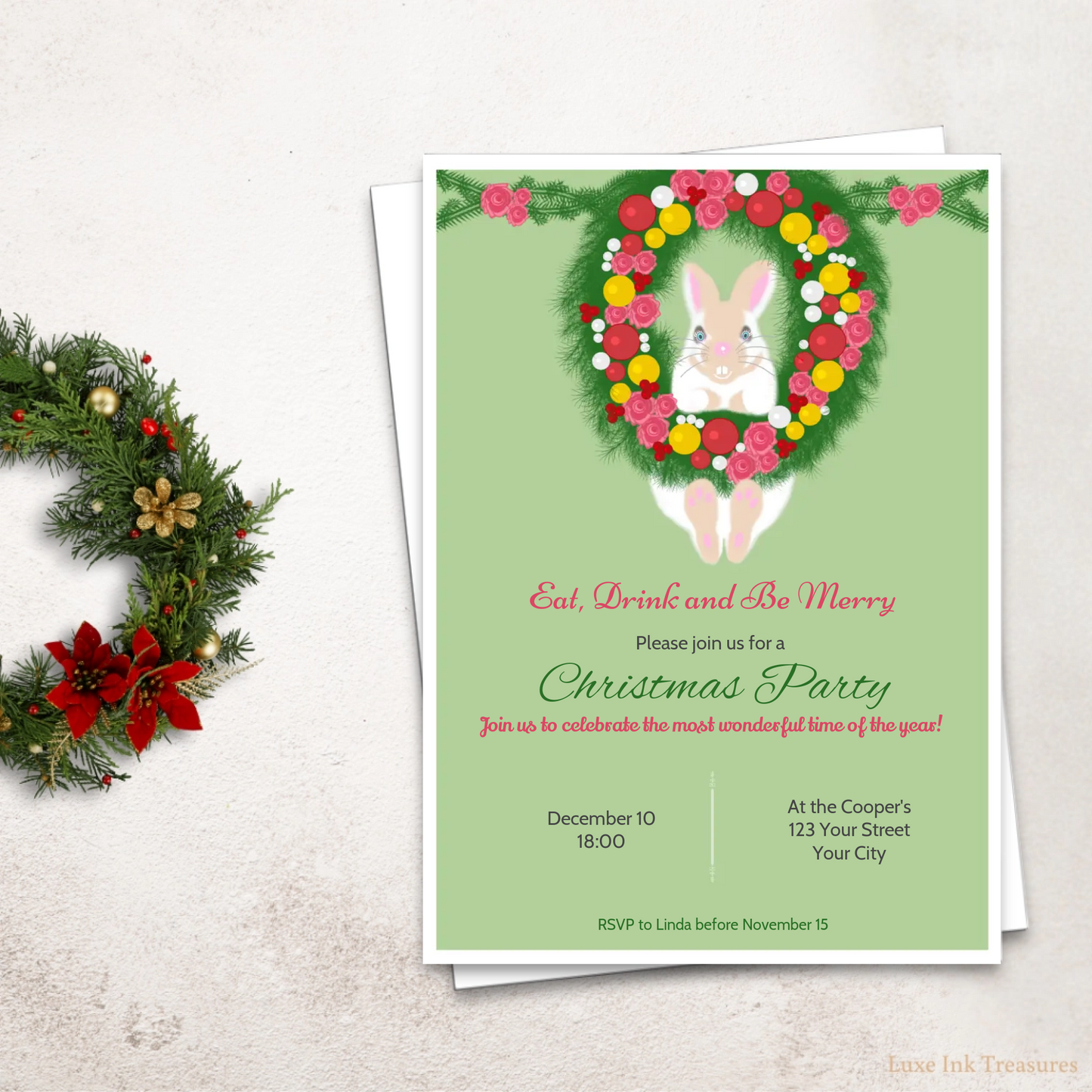 Editable Christmas Dinner Invite | Charming Christmas Party Invite