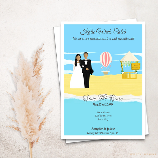 Editable Cool and Fun Beach Wedding Invite | Couple 2