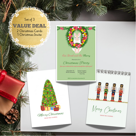 [Set of 3] Editable Christmas Cards and Invite | Charming Cards and Invite