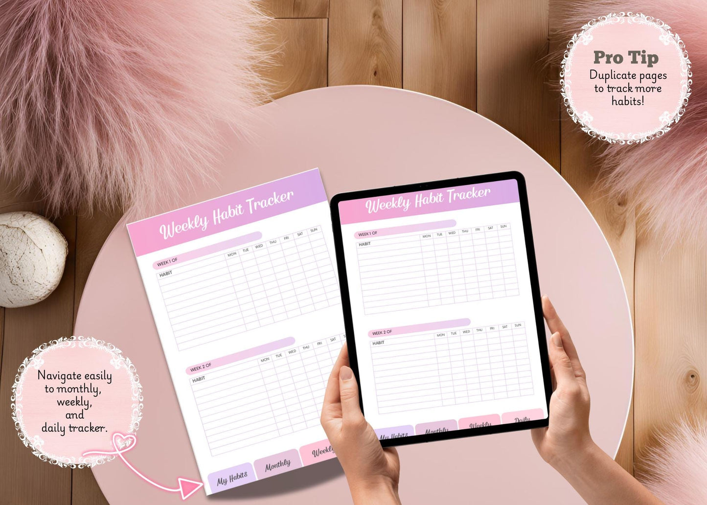 Easy to Use GoodNotes Digital Habit Tracker | Minimalist Monthly, Weekly and Daily Tracker Journal